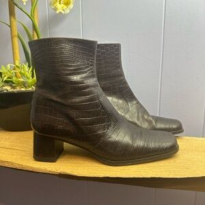 Talbots Dark Brown Crocodile-Pattern Ankle Boots